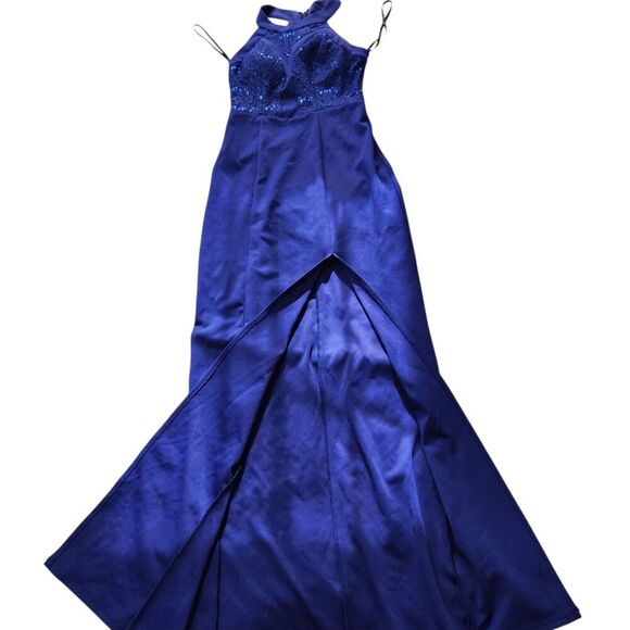 Speechless Maxi Dress Size 3 Blue Royal Color Sleeveless Sequins Open Leg - Picture 10 of 15